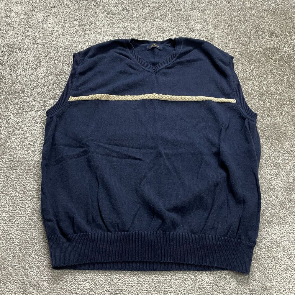 Club Room Sweater Vest Mens Large Blue Sleeveless V-Neck Knitted Stretch Casual
